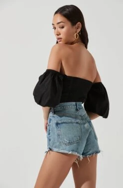 Lima Off Shoulder Corset Bubble Sleeve Top -Outlet Cozi Luxe Store ACT17155 BLACK 1783