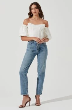 Lima Off Shoulder Corset Bubble Sleeve Top -Outlet Cozi Luxe Store ACT17155 OFFWHITE 1921