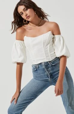 Lima Off Shoulder Corset Bubble Sleeve Top -Outlet Cozi Luxe Store ACT17155 OFFWHITE 1932