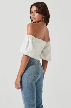 Lima Off Shoulder Corset Bubble Sleeve Top -Outlet Cozi Luxe Store ACT17155 OFFWHITE 1939