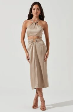 Robin Tie Waist Cutout Midi Skirt -Outlet Cozi Luxe Store ACT17181 KHAKI 1927