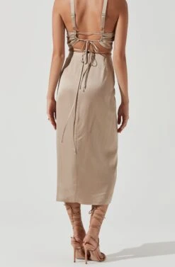 Robin Tie Waist Cutout Midi Skirt -Outlet Cozi Luxe Store ACT17181 KHAKI 1947
