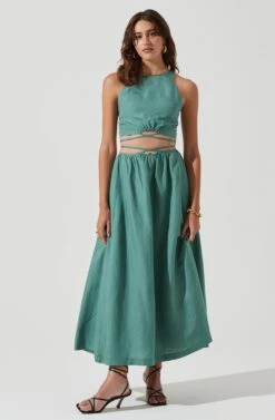 Divine Tie Waist Maxi Skirt -Outlet Cozi Luxe Store ACT17191 DARKSAGE 1178