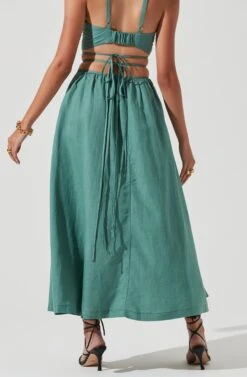 Divine Tie Waist Maxi Skirt -Outlet Cozi Luxe Store ACT17191 DARKSAGE 1209