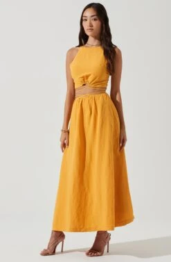 Divine Tie Waist Maxi Skirt -Outlet Cozi Luxe Store ACT17191 MARIGOLD 0259