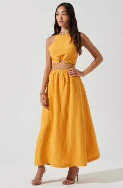 Divine Tie Waist Maxi Skirt -Outlet Cozi Luxe Store ACT17191 MARIGOLD 0263