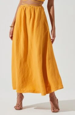 Divine Tie Waist Maxi Skirt -Outlet Cozi Luxe Store ACT17191 MARIGOLD 0269