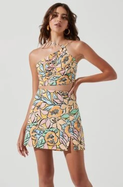 Covina Tropical Print Mini Skirt -Outlet Cozi Luxe Store ACT17209 TROPICALPAPAYA 0025
