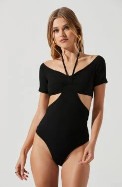 Monterey Halter Neck Cutout Bodysuit -Outlet Cozi Luxe Store ACT17210 BLACK 1236