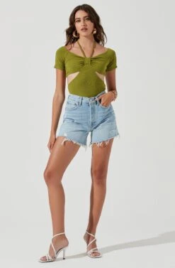 Monterey Halter Neck Cutout Bodysuit -Outlet Cozi Luxe Store ACT17210 OLIVEGREEN 1515