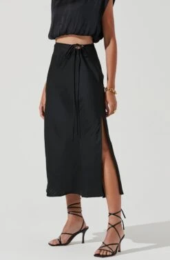 Riva Tie Waist Midi Skirt -Outlet Cozi Luxe Store ACT17218 BLACK 1140