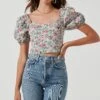 Romilly Floral Puff Sleeve Top -Outlet Cozi Luxe Store ACT17221 FUCHSIAMULTIFLORAL 3