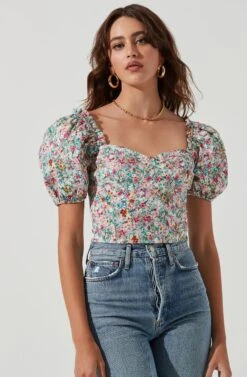Romilly Floral Puff Sleeve Top 10 Romilly Floral Puff Sleeve Top -Outlet Cozi Luxe Store ACT17221 FUCHSIAMULTIFLORAL 4