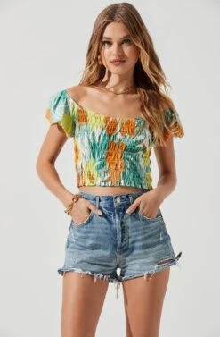 Jemma Tropical Print Smocked Top