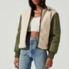 Tegan Faux Shearling Contrast Puffer Jacket -Outlet Cozi Luxe Store ACT17307 OLIVE IVORY 0931