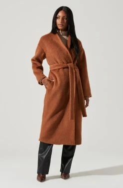 Berkley Tie Waist Coat -Outlet Cozi Luxe Store ACT17309 CAMEL 0816