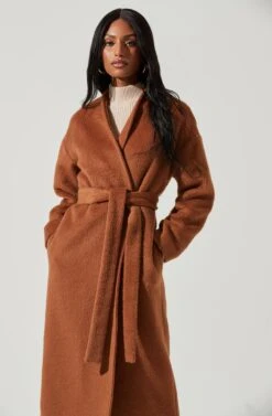 Berkley Tie Waist Coat -Outlet Cozi Luxe Store ACT17309 CAMEL 0823