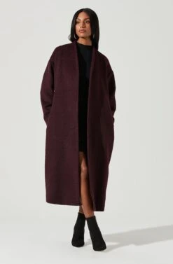 Berkley Tie Waist Coat -Outlet Cozi Luxe Store ACT17309 WINE 1530