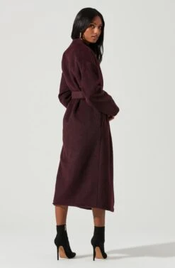 Berkley Tie Waist Coat -Outlet Cozi Luxe Store ACT17309 WINE 1550