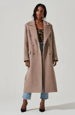 Morana Double Breasted Duster Coat -Outlet Cozi Luxe Store ACT17315B TAUPE 2