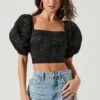 Tassia Jacquard Puff Sleeve Top -Outlet Cozi Luxe Store ACT17320 BLACK 0391