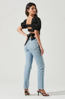 Tassia Jacquard Puff Sleeve Top -Outlet Cozi Luxe Store ACT17320 BLACK 0399