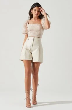 Tassia Jacquard Puff Sleeve Top -Outlet Cozi Luxe Store ACT17320 CHAMPAGNE 1454