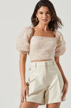 Tassia Jacquard Puff Sleeve Top -Outlet Cozi Luxe Store ACT17320 CHAMPAGNE 1458