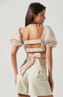 Tassia Jacquard Puff Sleeve Top -Outlet Cozi Luxe Store ACT17320 CHAMPAGNE 1469