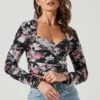 Erica Floral Ruched Long Sleeve Top -Outlet Cozi Luxe Store ACT17322 BLACKMULTIFLORAL 0334