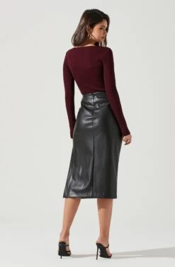 Maude Halter Long Sleeve Bodysuit -Outlet Cozi Luxe Store ACT17325 DARKWINE 1562