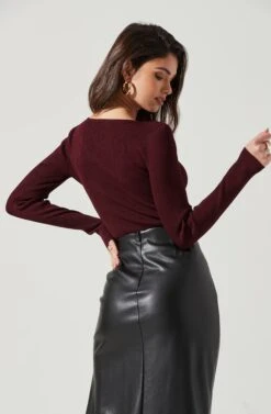 Maude Halter Long Sleeve Bodysuit -Outlet Cozi Luxe Store ACT17325 DARKWINE 1566