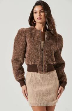 Stacy Faux Fur Jacket 17 Stacy Faux Fur Jacket -Outlet Cozi Luxe Store ACT17335 BROWN 1731