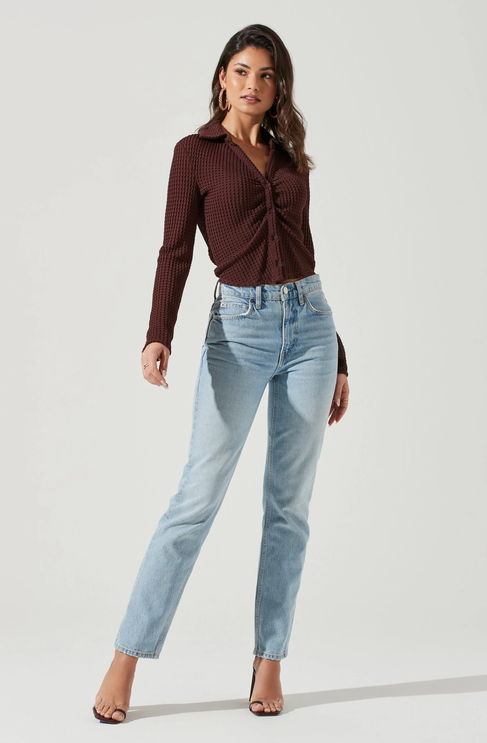 Lamora Waffle Knit Ruched Button Down Top 10 Lamora Waffle Knit Ruched Button Down Top - Image 8