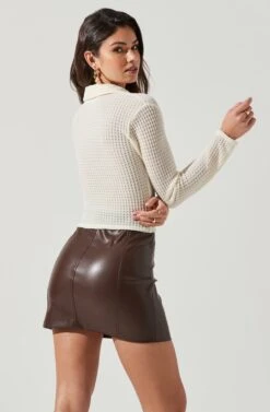 Lamora Waffle Knit Ruched Button Down Top 19 Lamora Waffle Knit Ruched Button Down Top -Outlet Cozi Luxe Store ACT17338 IVORY 1364