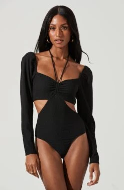 Dionne Cutout Halter Bodysuit -Outlet Cozi Luxe Store ACT17340 BLACK 1061