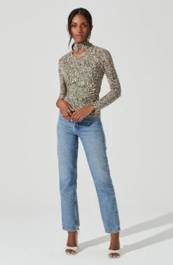 Zazie Choker Neck Long Sleeve Top 11 Zazie Choker Neck Long Sleeve Top -Outlet Cozi Luxe Store ACT17345 OLIVEGREENCOMBO 0974