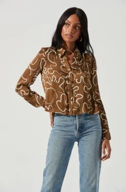 Yesenia Abstract Print Button Down Top -Outlet Cozi Luxe Store ACT17347 BROWNIVORYMULTI 1033 eed78a44 f91b 4bc9 b76e 5d9c89fd94ed