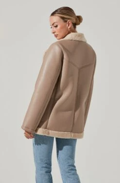 Francine Faux Leather Shearling Jacket 14 Francine Faux Leather Shearling Jacket -Outlet Cozi Luxe Store ACT17356 TAUPE 11741