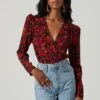 Bartlett Floral Wrap Front Long Sleeve Bodysuit -Outlet Cozi Luxe Store ACT17365 REDORANGEMULTI 2