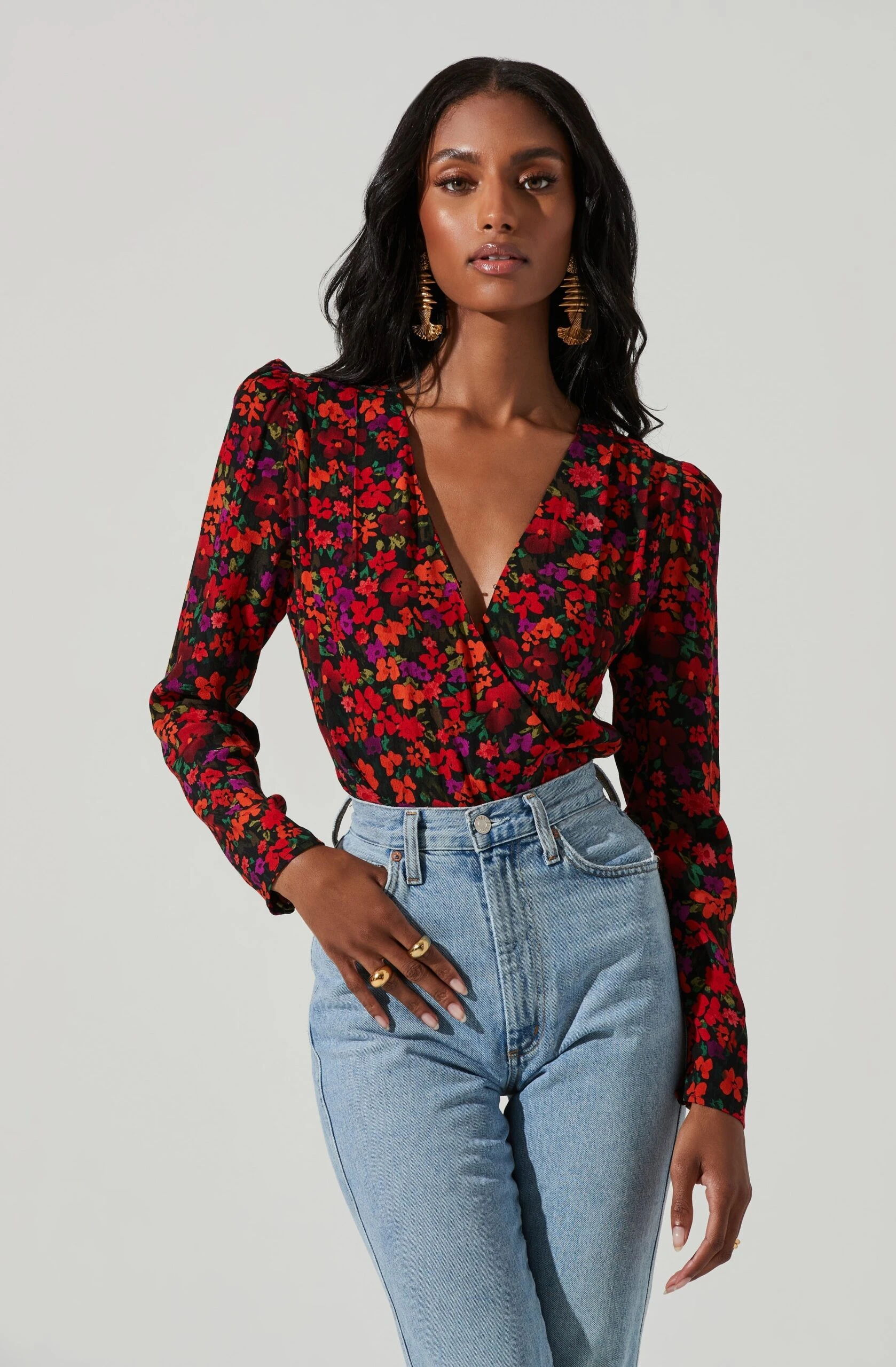Bartlett Floral Wrap Front Long Sleeve Bodysuit 3 Bartlett Floral Wrap Front Long Sleeve Bodysuit