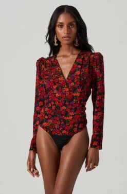 Bartlett Floral Wrap Front Long Sleeve Bodysuit 12 Bartlett Floral Wrap Front Long Sleeve Bodysuit -Outlet Cozi Luxe Store ACT17365 REDORANGEMULTI 4