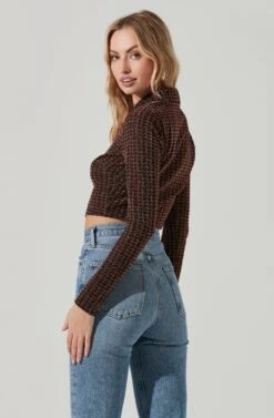 Winslet Metallic Houndstooth Crop Top -Outlet Cozi Luxe Store ACT17377 COPPERHOUNDSTOOTH 4