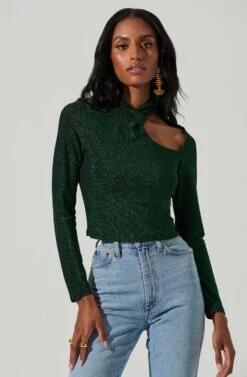 Crane Metallic Cutout Long Sleeve Top