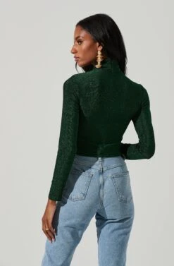 Crane Metallic Cutout Long Sleeve Top -Outlet Cozi Luxe Store ACT17378 GREENMETALLIC 4