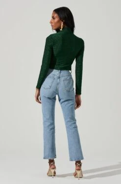 Crane Metallic Cutout Long Sleeve Top -Outlet Cozi Luxe Store ACT17378 GREENMETALLIC 5