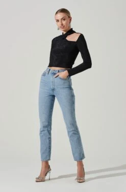 Crane Metallic Cutout Long Sleeve Top -Outlet Cozi Luxe Store ACT17378 MIDNIGHTMETALLIC 1