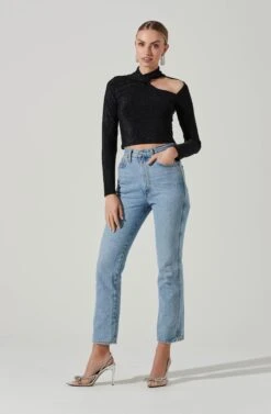 Crane Metallic Cutout Long Sleeve Top -Outlet Cozi Luxe Store ACT17378 MIDNIGHTMETALLIC 2