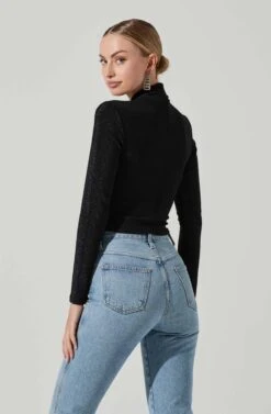 Crane Metallic Cutout Long Sleeve Top -Outlet Cozi Luxe Store ACT17378 MIDNIGHTMETALLIC 5