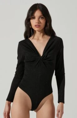 Reese Metallic Twist Front Bodysuit 22 Reese Metallic Twist Front Bodysuit -Outlet Cozi Luxe Store ACT17385 BLACKMETALLIC 3